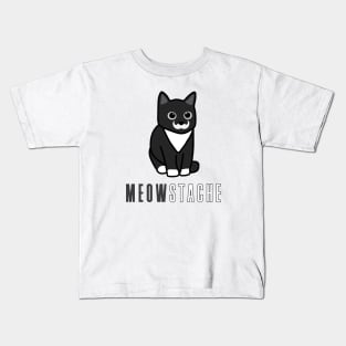 MeowStache - Black And White Cat With Moustache Kids T-Shirt